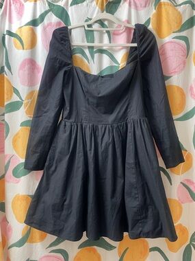 Reformation Black Square-Neck Mini Dress with Smocked Back